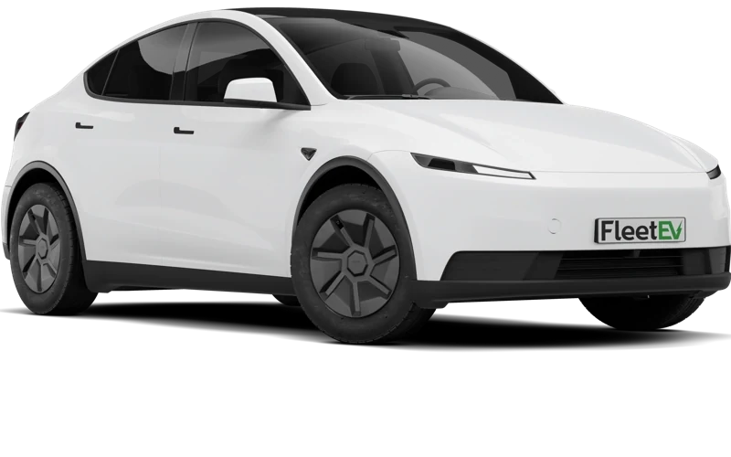 White Tesla Model Y with a FleetEV number plate